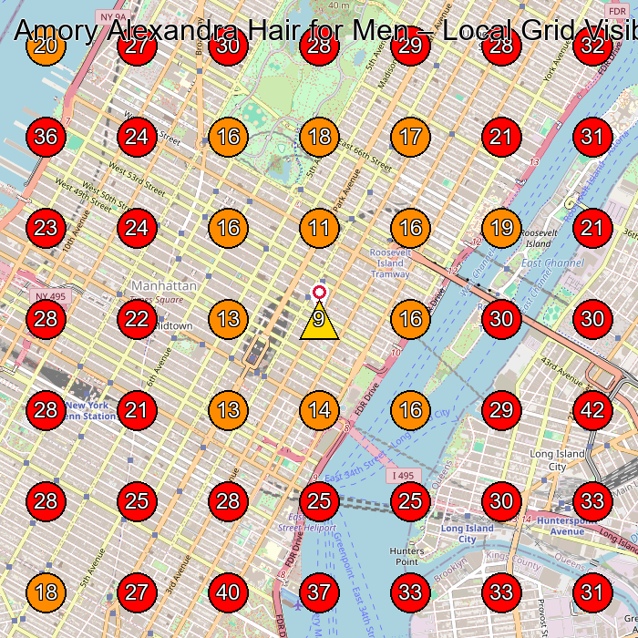 Amory Alexandra Hair for Men GeoGrid visibility map for Hair Salon in New York